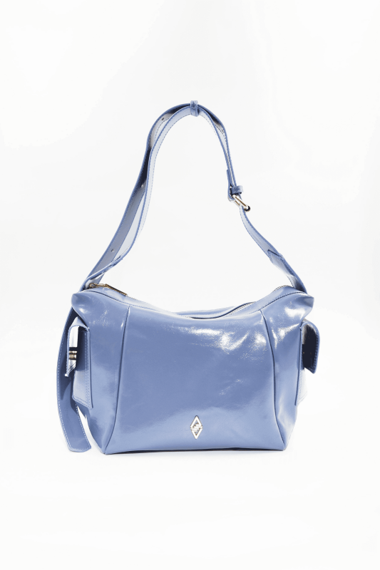 Martina Mavi Kırışık Mat Rugan Kadın Omuz Ve Çapraz Çantası