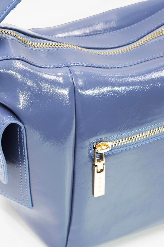 Martina Mavi Kırışık Mat Rugan Kadın Omuz Ve Çapraz Çantası - 2