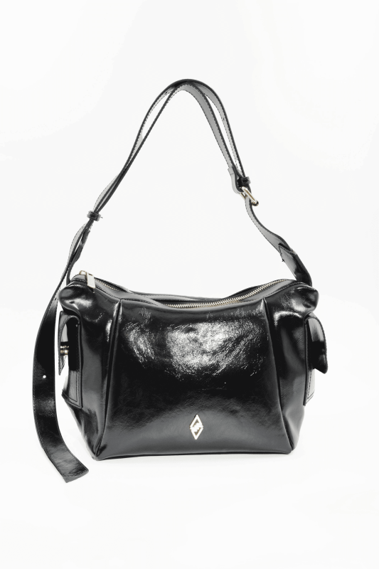 Martina Siyah Kırışık Mat Rugan Kadın Omuz Ve Çapraz Çantası