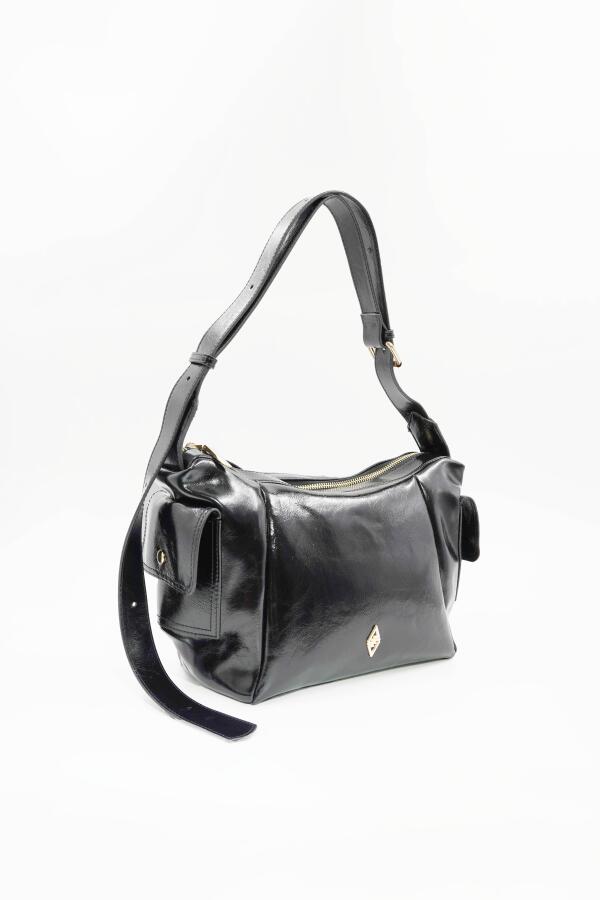 Martina Siyah Kırışık Mat Rugan Kadın Omuz Ve Çapraz Çantası - 3