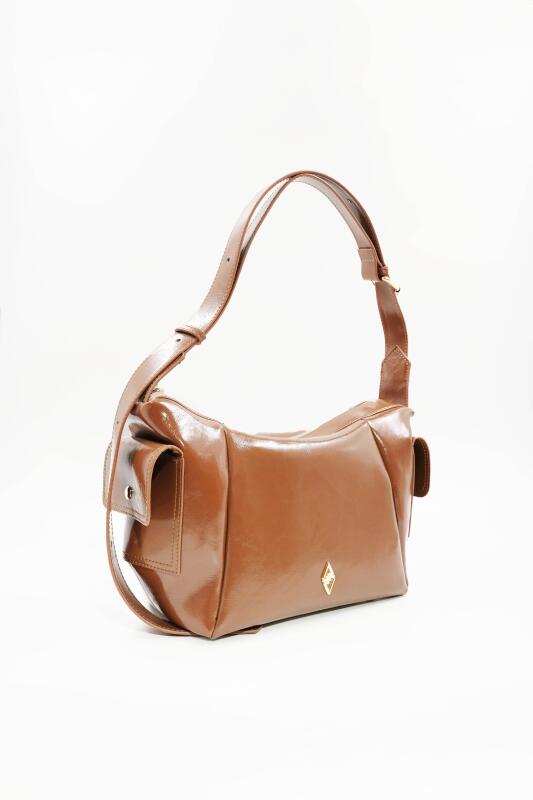 Martina Taba Kırışık Mat Rugan Kadın Omuz Ve Çapraz Çantası - 3