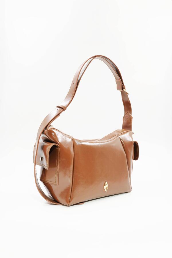 Martina Taba Kırışık Mat Rugan Kadın Omuz Ve Çapraz Çantası - 3