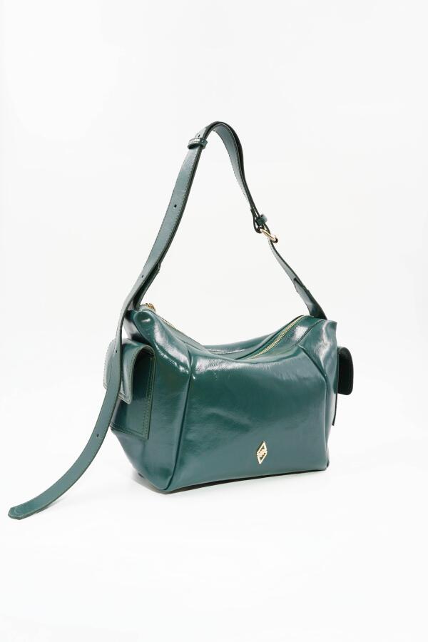 Martina Yeşil Kırışık Mat Rugan Kadın Omuz Ve Çapraz Çantası - 3