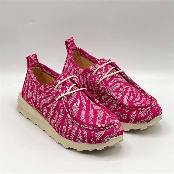 Monica Fuşya-Beyaz Desenli Süet Kadın Loafer – Hakiki Deri & 3 cm Termolight Taban - 7