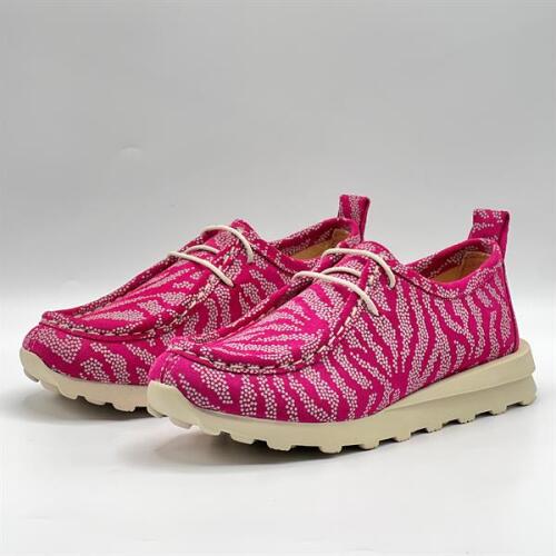 Monica Fuşya-Beyaz Desenli Süet Kadın Loafer – Hakiki Deri & 3 cm Termolight Taban - 9