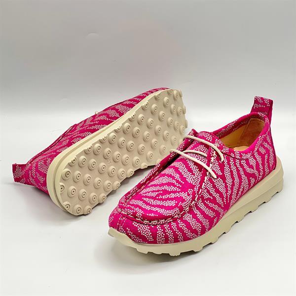 Monica Fuşya-Beyaz Desenli Süet Kadın Loafer – Hakiki Deri & 3 cm Termolight Taban - 10