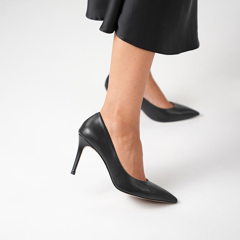 Nadia %100 Gerçek Deri Siyah Stiletto – 9 cm Topuk