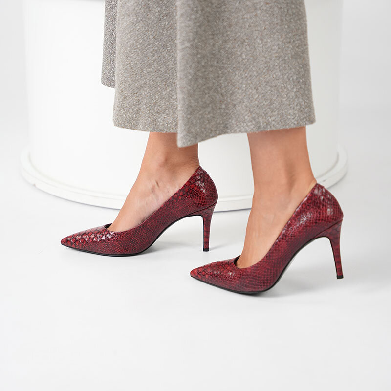 Nadia Bordo Yılan Baskılı Gerçek Deri Stiletto – 9 cm Topuk - 1