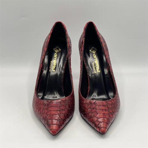 Nadia Bordo Yılan Baskılı Gerçek Deri Stiletto – 9 cm Topuk - 3