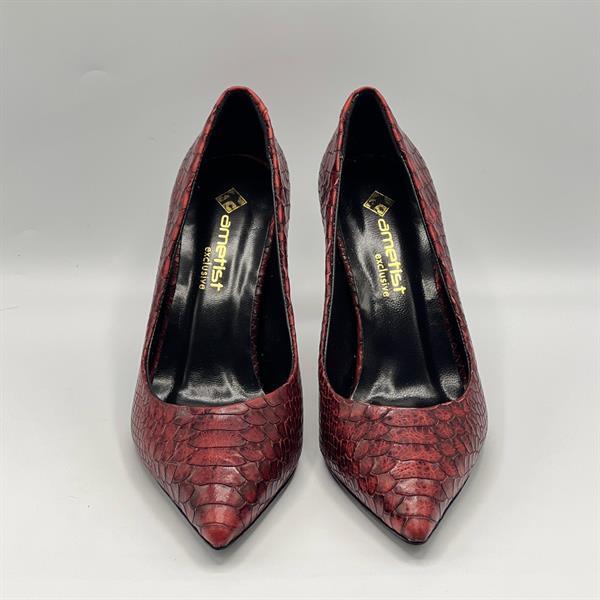 Nadia Bordo Yılan Baskılı Gerçek Deri Stiletto – 9 cm Topuk - 3
