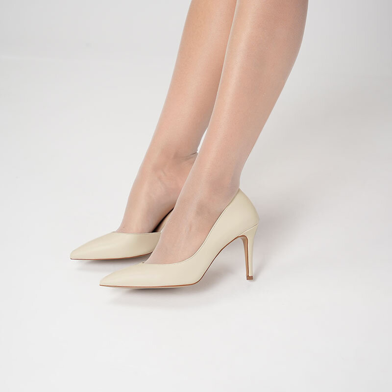 Nadin %100 Gerçek Deri Bej Stiletto – Neolit Taban, Dekolteli Tasarım - 5