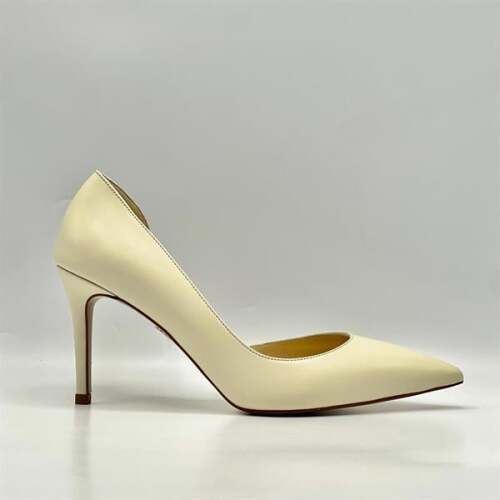 Nadin %100 Gerçek Deri Bej Stiletto – Neolit Taban, Dekolteli Tasarım