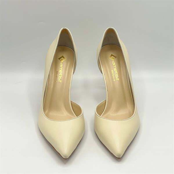 Nadin %100 Gerçek Deri Bej Stiletto – Neolit Taban, Dekolteli Tasarım - 3