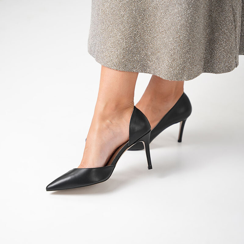 Nadin %100 Gerçek Deri Siyah Stiletto – Neolit Taban, Dekolteli Tasarım - 1