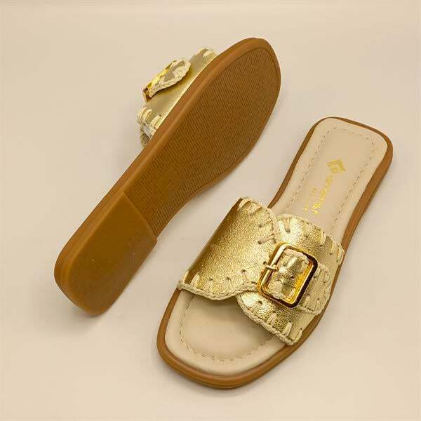 Otantik Altın Deri Kadın Terlik - 5