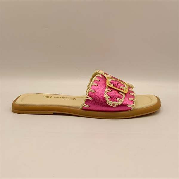 Otantik Fuşya Deri Kadın Terlik - 1