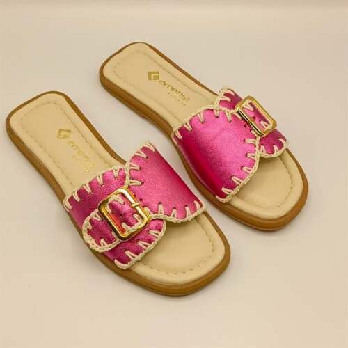 Otantik Fuşya Deri Kadın Terlik - 2