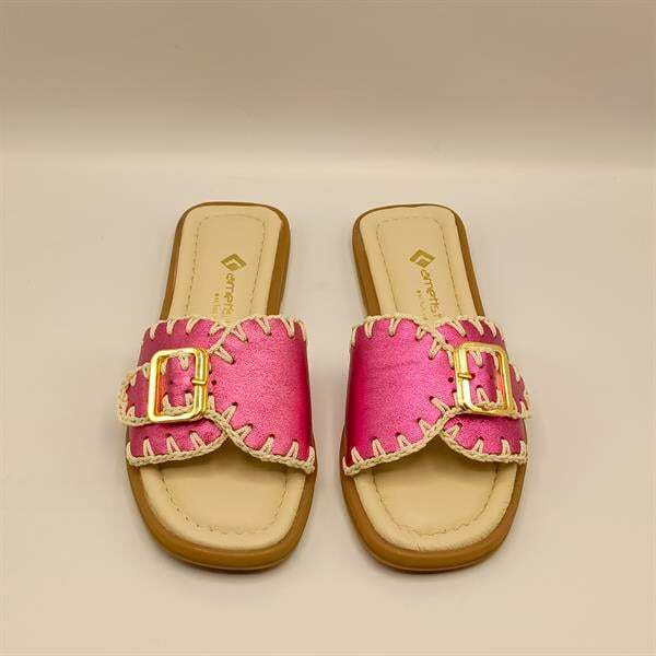 Otantik Fuşya Deri Kadın Terlik - 3