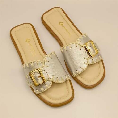 Otantik Gümüş Deri Kadın Terlik - 2