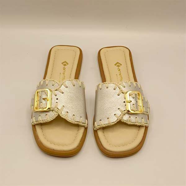 Otantik Gümüş Deri Kadın Terlik - 3