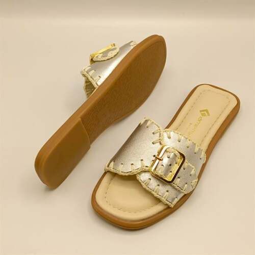 Otantik Gümüş Deri Kadın Terlik - 5