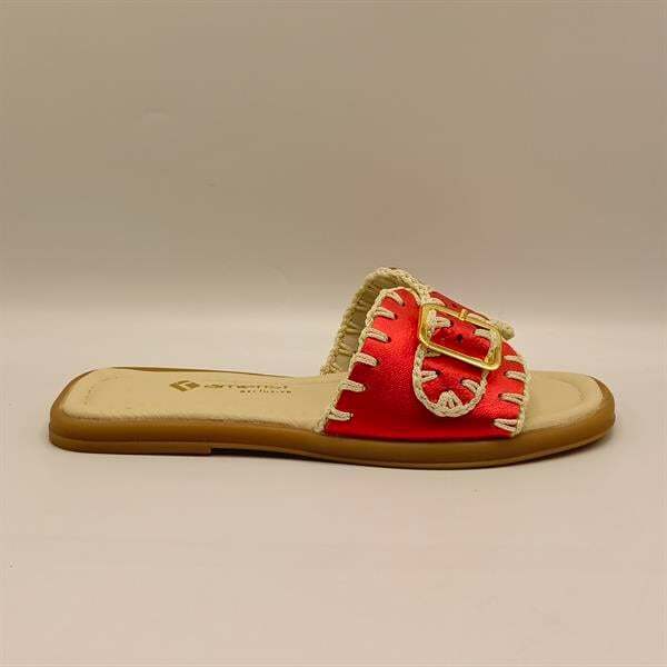 Otantik Kırmızı Deri Kadın Terlik - 1