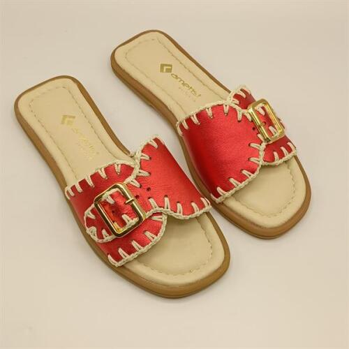 Otantik Kırmızı Deri Kadın Terlik - 2