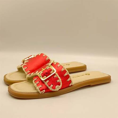 Otantik Kırmızı Deri Kadın Terlik - 4