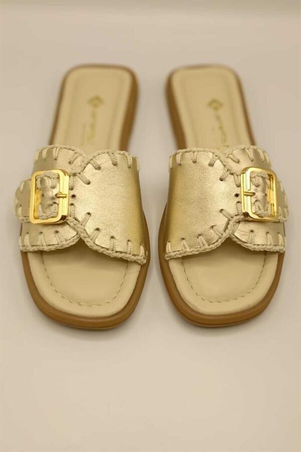 Otantik Mat Altın  Deri Terlik - 3