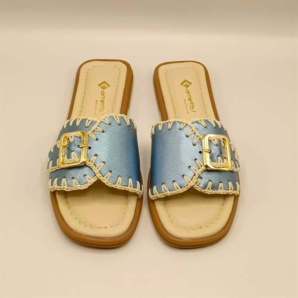 Otantik Mavi Deri Kadın Terlik - 3