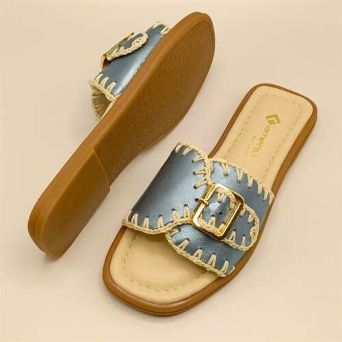 Otantik Mavi Deri Kadın Terlik - 5