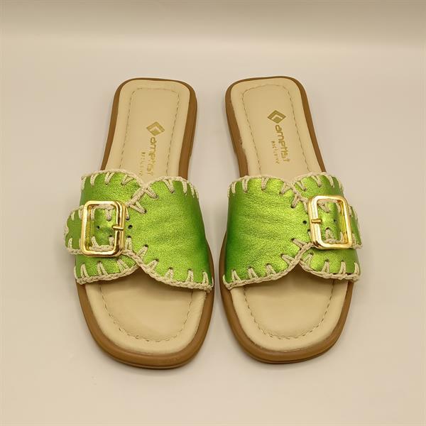 Otantik Yeşil Deri Kadın Terlik - 3