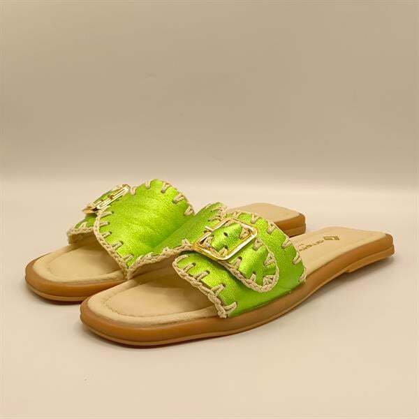 Otantik Yeşil Deri Kadın Terlik - 4