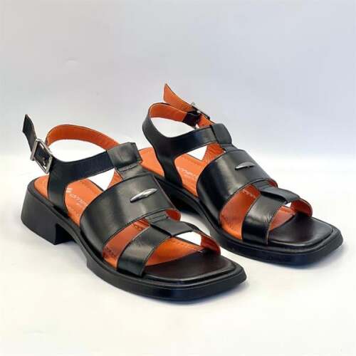 Perge Siyah Gerçek Deri Kadın Sandalet - 2