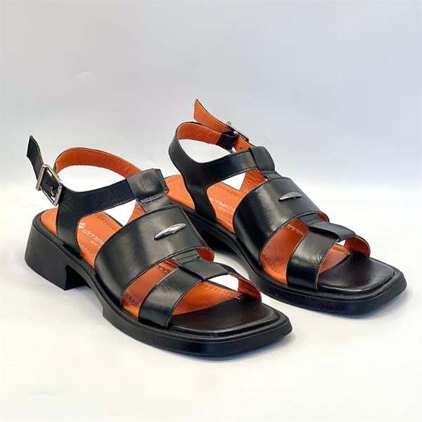 Perge Siyah Gerçek Deri Kadın Sandalet - 2