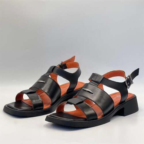 Perge Siyah Gerçek Deri Kadın Sandalet - 4