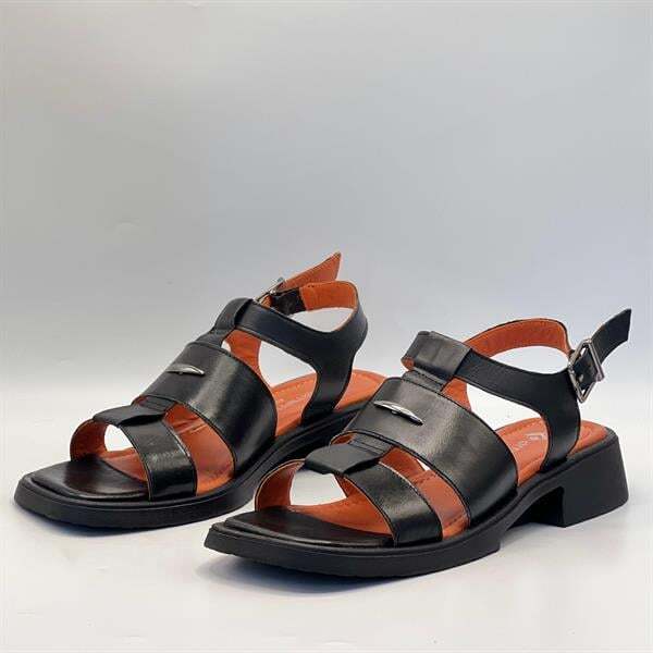 Perge Siyah Gerçek Deri Kadın Sandalet - 4