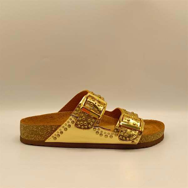 Perla Altın Deri Mantar Taban Ortopedik Terlik - 1