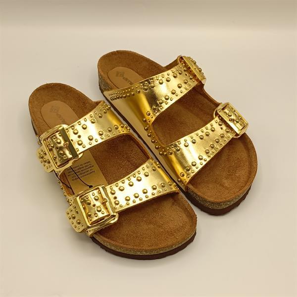 Perla Altın Deri Mantar Taban Ortopedik Terlik - 2