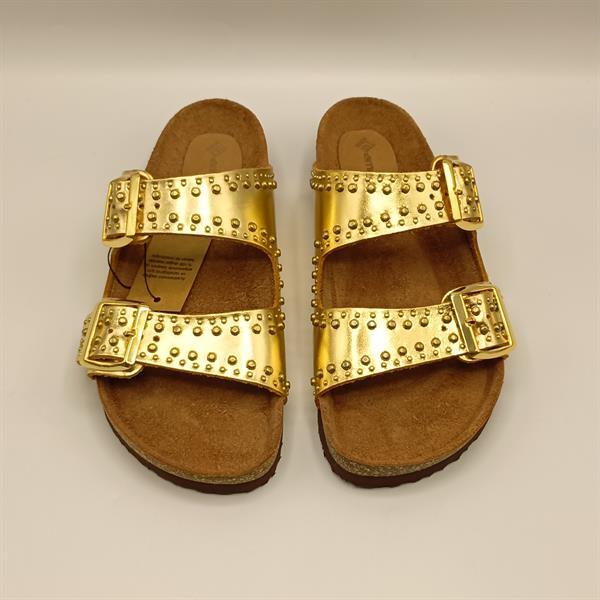 Perla Altın Deri Mantar Taban Ortopedik Terlik - 3