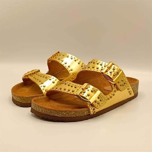 Perla Altın Deri Mantar Taban Ortopedik Terlik - 4