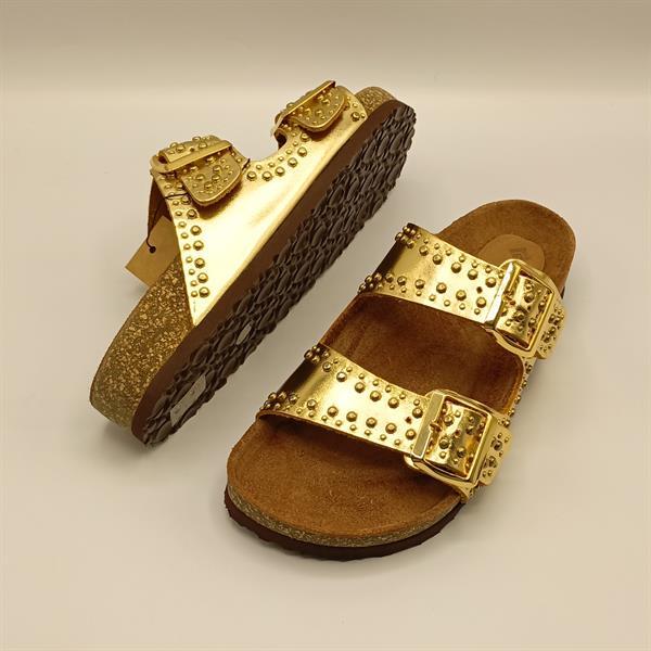 Perla Altın Deri Mantar Taban Ortopedik Terlik - 5