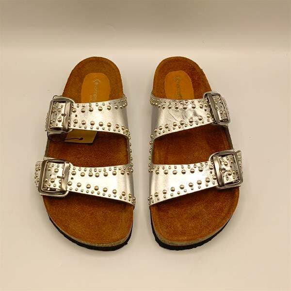 Perla Gümüş Deri Mantar Taban Ortopedik Terlik - 3