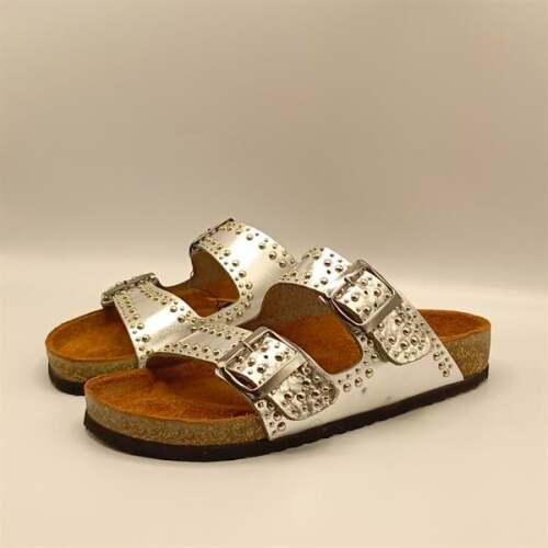 Perla Gümüş Deri Mantar Taban Ortopedik Terlik - 4