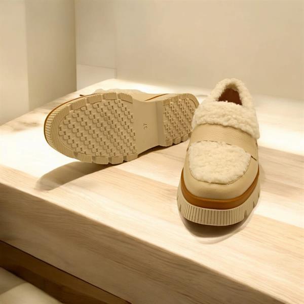 Plush Bej Deri Günlük Kadın Ayakkabı - 1