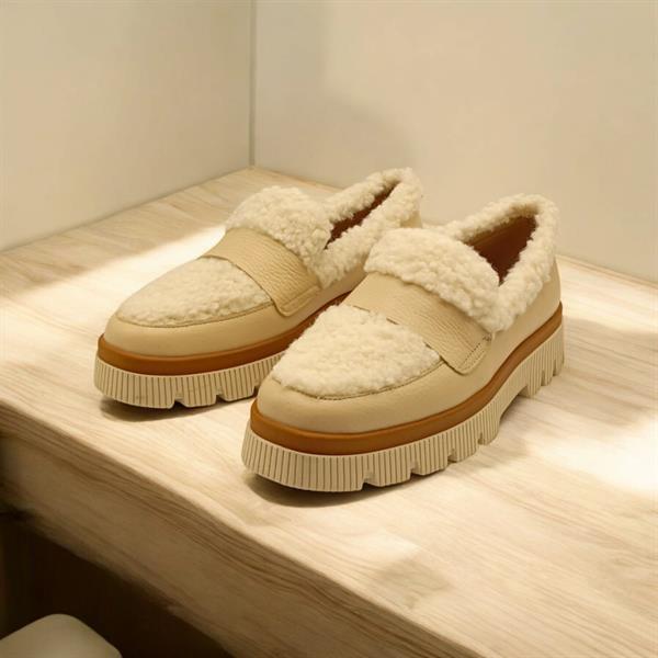 Plush Bej Deri Günlük Kadın Ayakkabı - 5