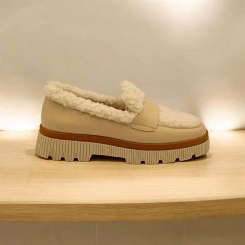 Plush Bej Deri Günlük Kadın Ayakkabı - 6