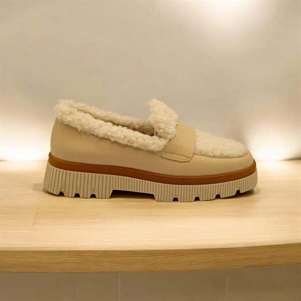 Plush Bej Deri Günlük Kadın Ayakkabı - 6