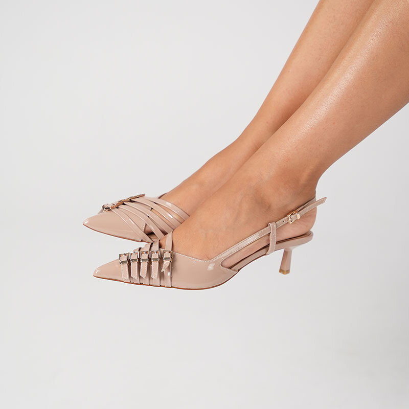 Sedare Nude Gerçek Deri Tokalı Topuklu Ayakkabı - 5