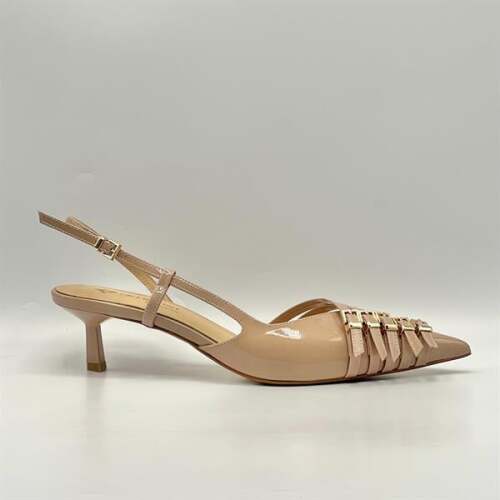 Sedare Nude Gerçek Deri Tokalı Topuklu Ayakkabı